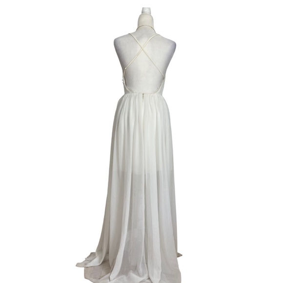 Dress the Population White Maxi Gown Dress Criss Cross Open Back - Picture 4 of 11